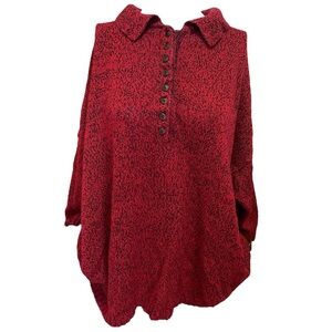 Vintage Red Black Sweater 3/4 sleeve - acrylic